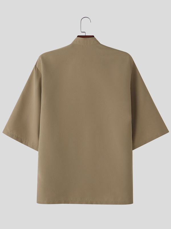 Men's Neo-Traditional Zen Utility Frog-Button Boxy Shirt SKUL79948