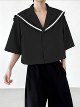 Men's Sailor Collar Contrast Color Short Sleeve Shirt SKUL41297