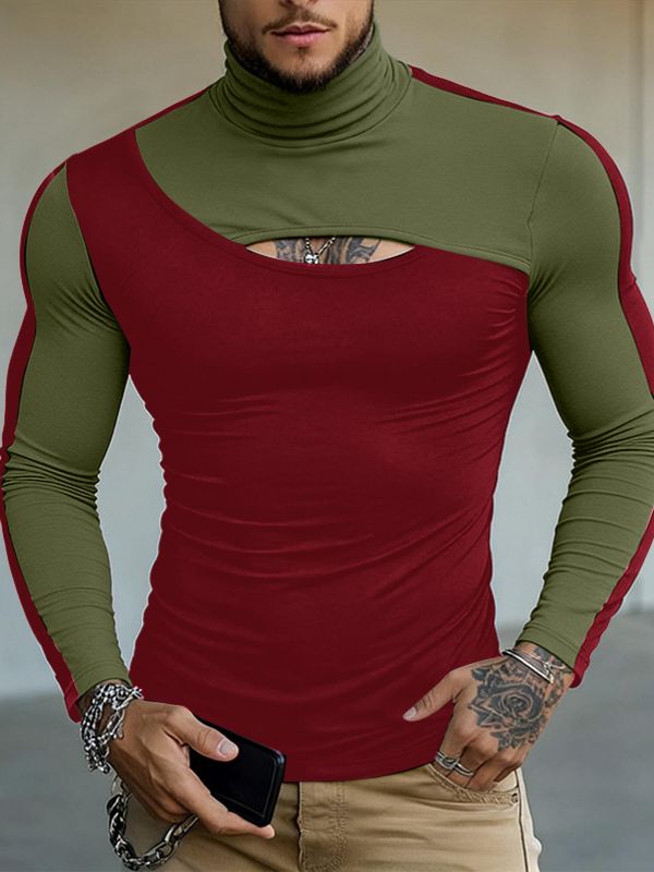 Men's Contrast Color Knit Long Sleeve T-shirt SKUL50771