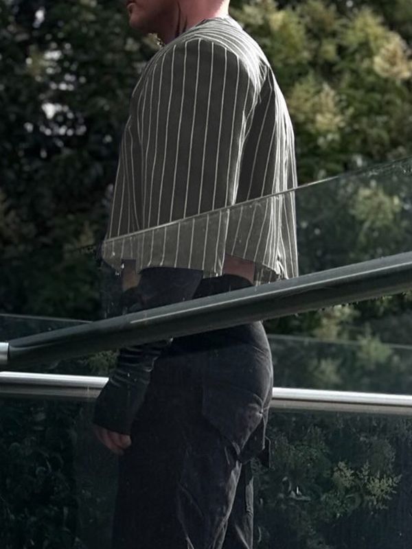 Men's Back Zipper Striped Cropped Shirt SKUL41259