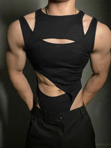 Men's Avant-Garde Asymmetrical Cut-Out Slim Fit Sleeveless Bodysuit SKUL54092