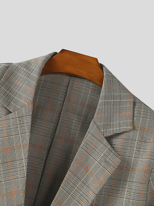 Men's Plaid Cropped Long Sleeve Blazer SKUL28398