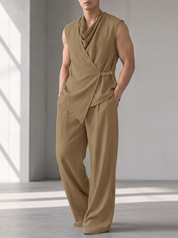Men's Avant-Garde Asymmetrical Cowl Neck Two Pieces Outfit SKUL73739