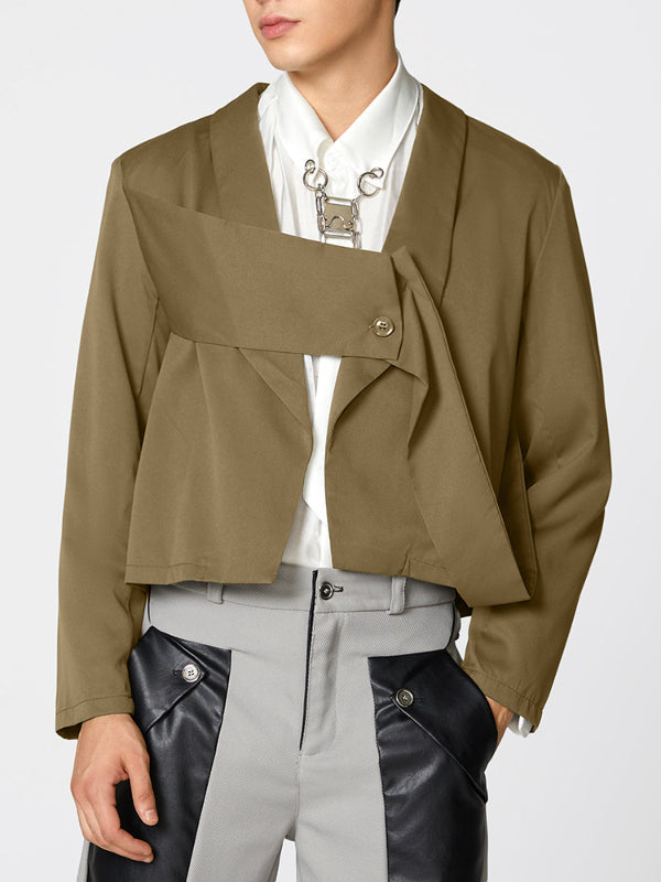 Mens Solid Color Cropped Long Sleeve Blazer SKUK84770