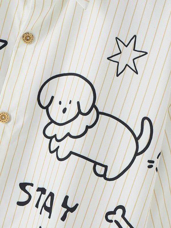 Men's Cartoon Print Striped Short Sleeve Shirt SKUL17040