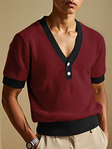 Mens Color Block Knit Short Sleeve T-Shirt SKUL22372