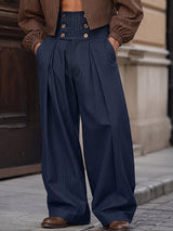 [Pre-order] Men's Victorian Vintage Evening Gala Pinstripe Button Cummerbund Pleated Wide-Leg Pant SKUL88523