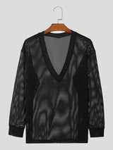 Mens Textured V-Neck Long Sleeve T-Shirt SKUK67981