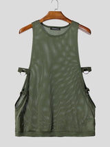 Men's Y2K Avant-Garde Sheer Mesh D-Ring Buckle Open-Side Tank SKUL74578