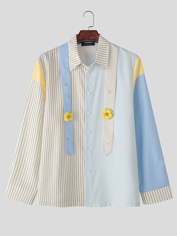 Men's Striped Color Block Casual Long Sleeve Shirt SKUL22483