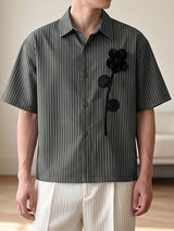 Men's Romantic Retro 3D Floral Applique Striped Boxy Short Sleeve Shirt SKUL77511