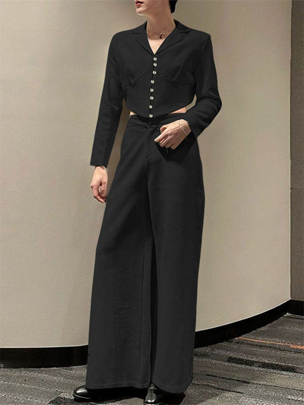 Men's Solid Color Cropped Casual Two Pieces Outfit SKUL28227