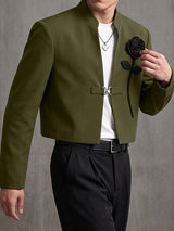 Men's Modern Gothic Red Carpet Stand Collar Floral Applique Long Sleeve Blazer SKUL85237