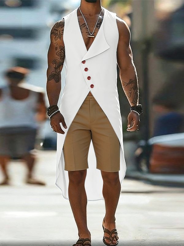 Men's Solid Color Asymmetric Button Tank SKUL58516