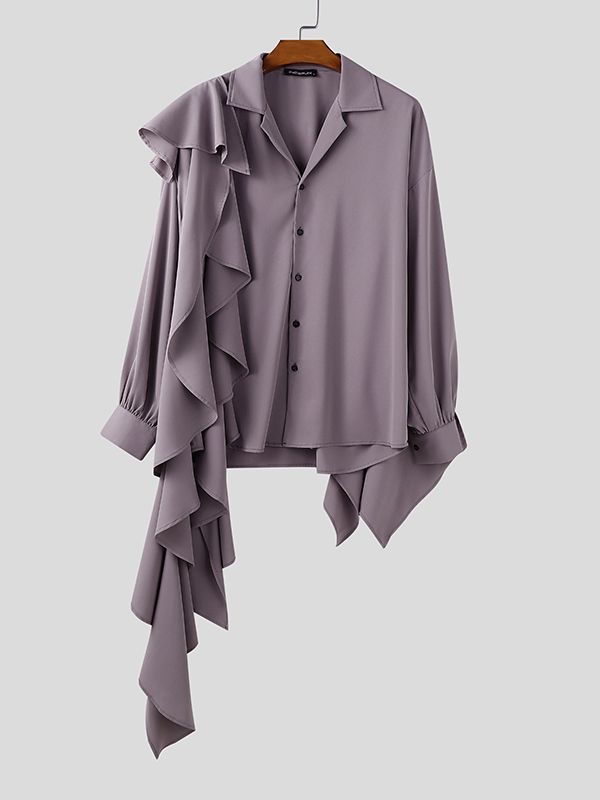 Men's Ruffle Patchwork Loose Long Sleeve Shirt SKUL35033