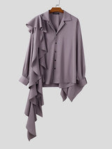 Men's Ruffle Patchwork Loose Long Sleeve Shirt SKUL35033