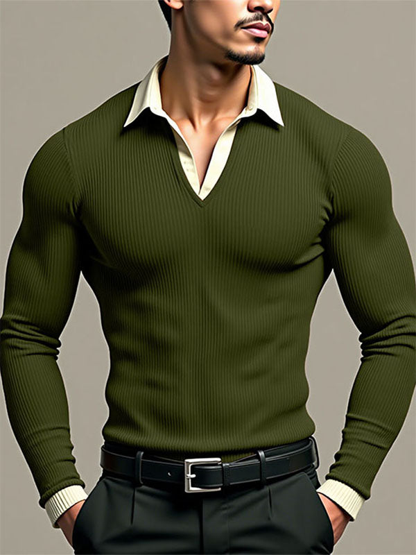 Men's Solid Color Textured Long Sleeve Shirt SKUL28426