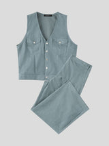 Men's Avant-Garde Faux Suede Cropped Two Pieces Outfit SKUL78315