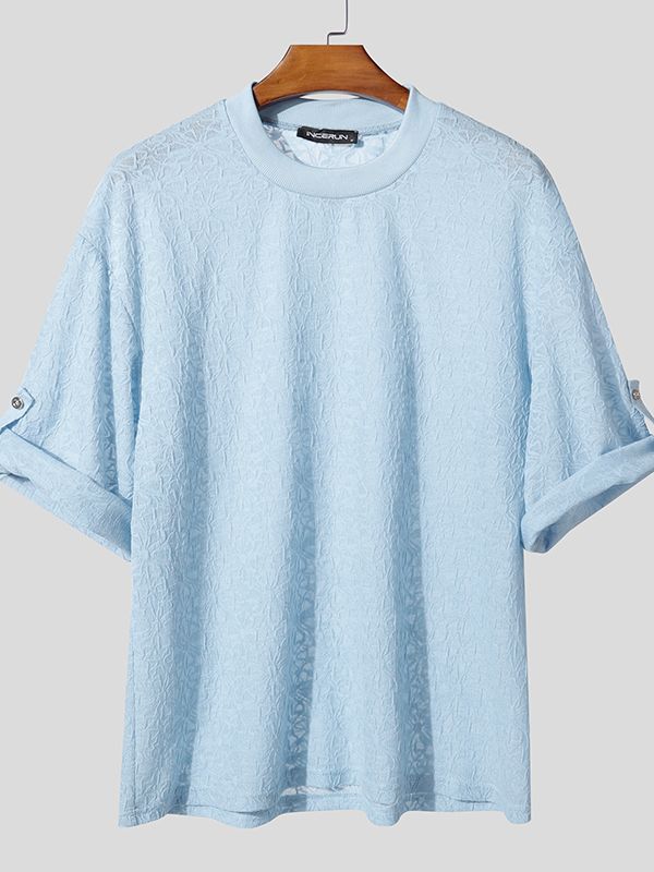 Men's Jacquard Sheer Knit 3/4 Length Sleeve T-Shirt SKUL38885