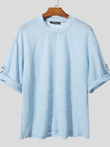 Men's Jacquard Sheer Knit 3/4 Length Sleeve T-Shirt SKUL38885