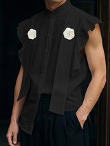 Mens Ruffled Stand Collar Sleeveless Shirt SKUL10613