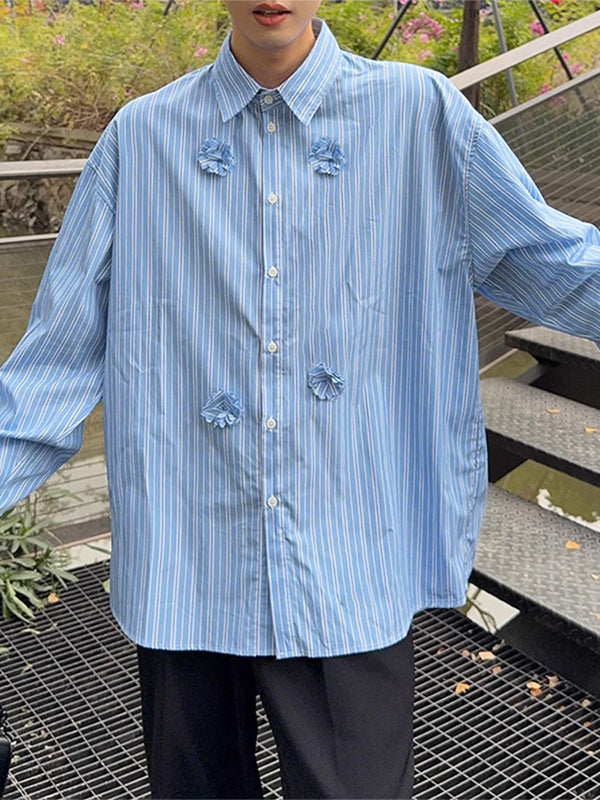 Mens 3D Floral Striped Long Sleeve Shirt SKUL07816