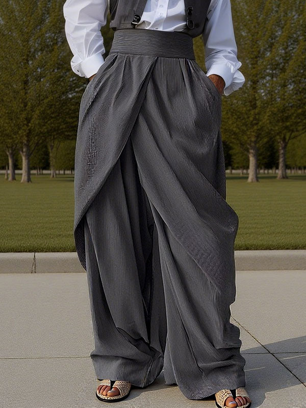 Mens Solid Color Asymmetric Ruched Pant SKUL06500