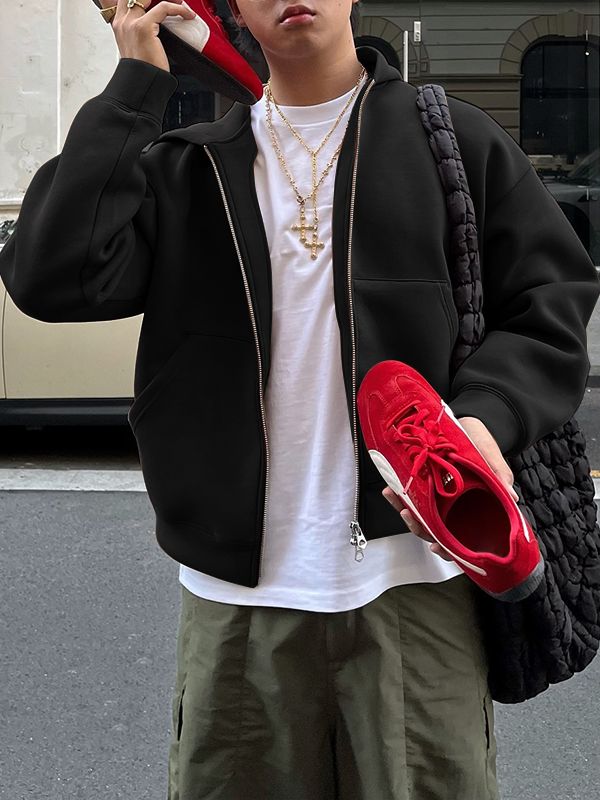 Men's Solid Color Zip Long Sleeve Hoodie SKUL36617