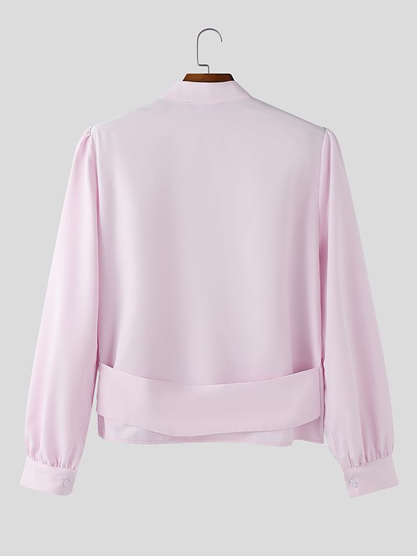 Men's Solid Color Pleated Long Sleeve Shirt SKUL43552