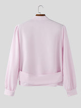 Men's Solid Color Pleated Long Sleeve Shirt SKUL43552