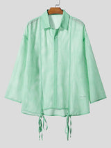 Men's Ribbon Patchwork Hollow Mesh Long Sleeve Shirt SKUL46178