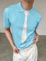 Mens Tie Print Knit Half-Zip Short Sleeve T-Shirt SKUL13638