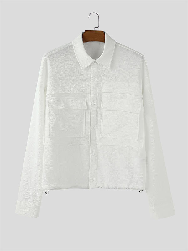 Men's Solid Color Textured Long Sleeve Shirt SKUL31742