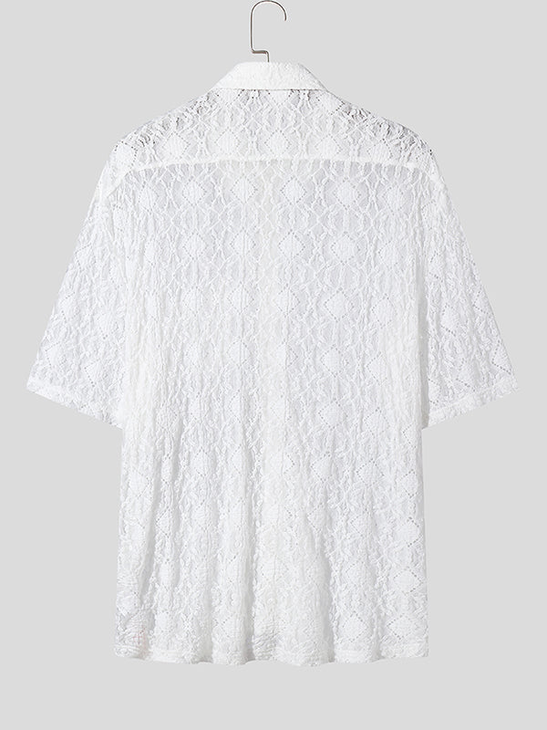 Mens Lace Textured See Through Short Sleeve Shirt SKUK58204