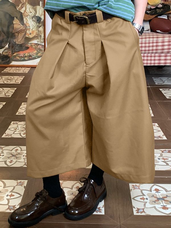 Men's Harajuku Streetwear Pleated Wide Leg Loose Casual Culotte Short SKUL68995