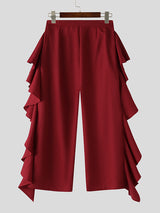 Mens Solid Color Ruffled Double-Layer Pant SKUK96914