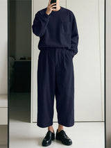 Men's Corduroy Crew Neck Casual Two Pieces Outfit SKUL27348