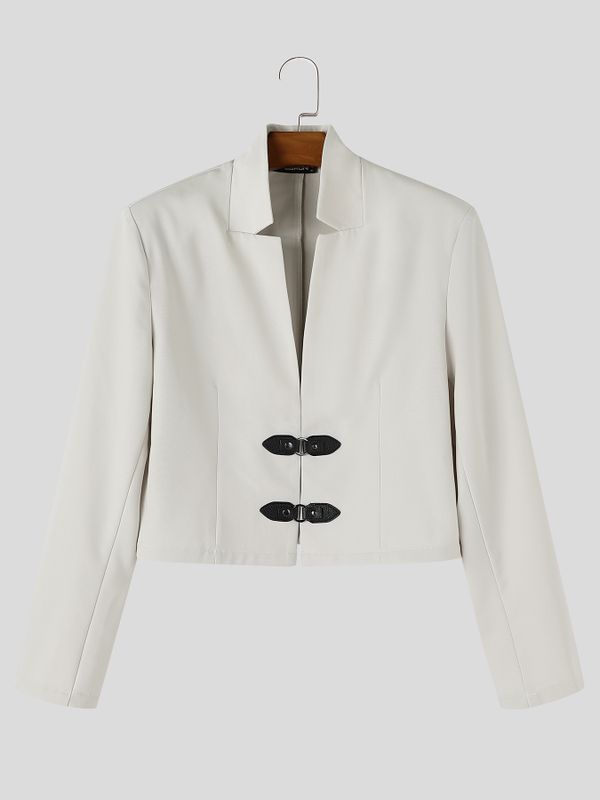 Men's Smart Chic Evening Gala Double Leather Buckle Notch Neckline Cropped Blazer SKUL86648