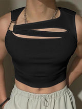 Mens Solid Color Textured Cut-Out Tank SKUL05804