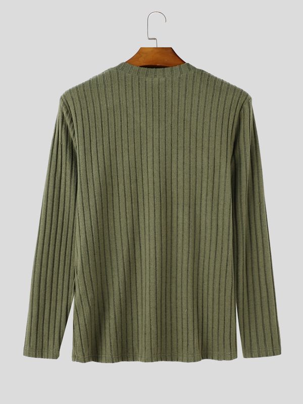 Men's Early Autumn Urban Casual Ribbed Double Pocket Long Sleeve V-Neck Sweater SKUL81073