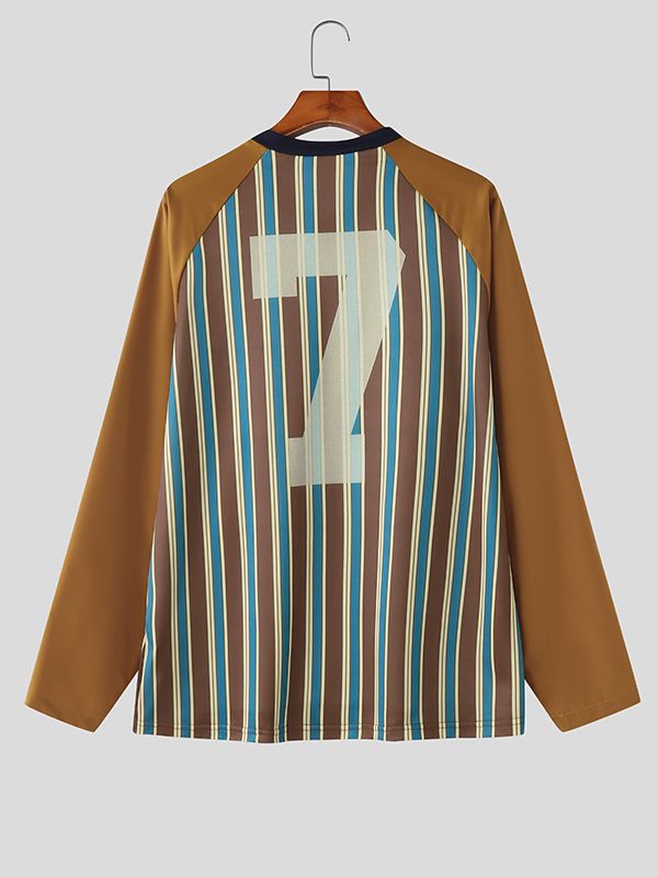 Men's Striped Color Block V Neck Long Sleeve T-Shirt SKUL32989