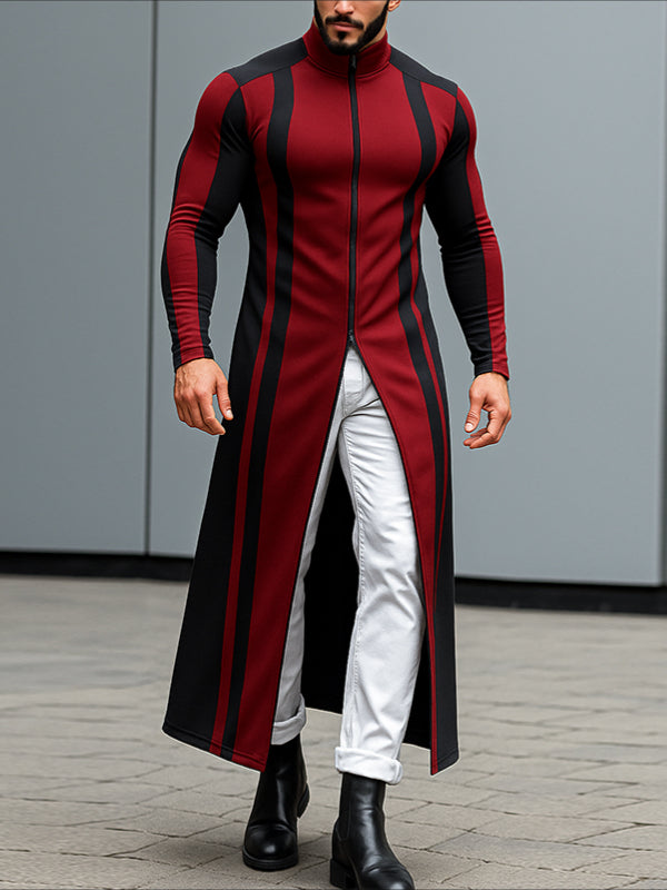 Men's Vertical Stripe Colorblock Knit Zip Long Sleeve Cardigan SKUL32880