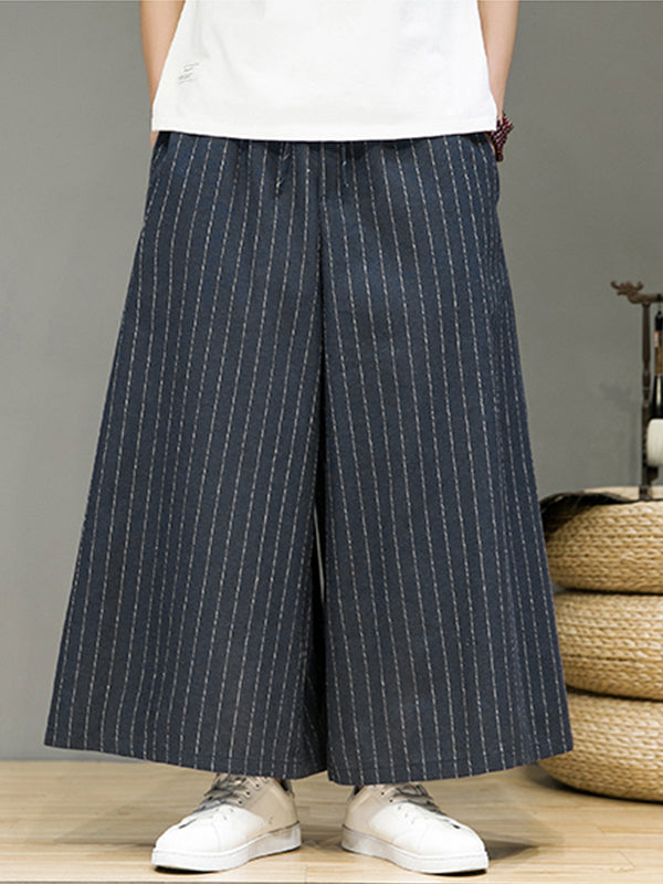 Mens Striped Wide Leg Drawstring Waist Pants SKUK32523