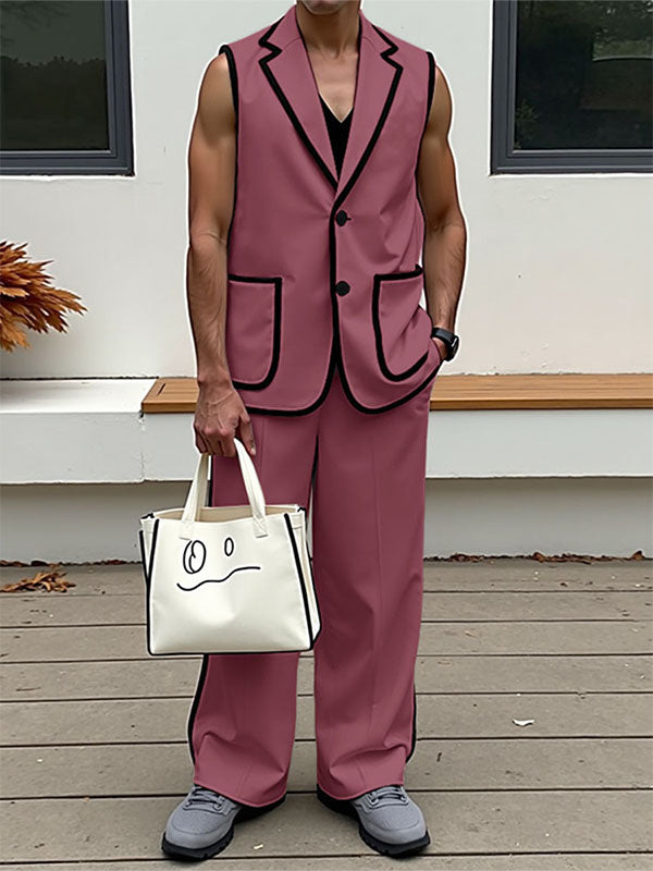 Mens Bold Stripe Contrast Color Casual Two Pieces Outfit SKUL16801