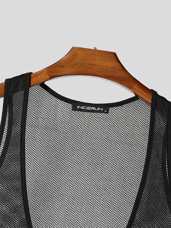 Mens Sheer Mesh Deep V-Neck Tank SKUL16788