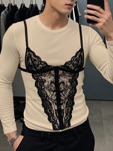 Mens Lace Print Knit Long-Sleeve T-Shirt SKUL02082