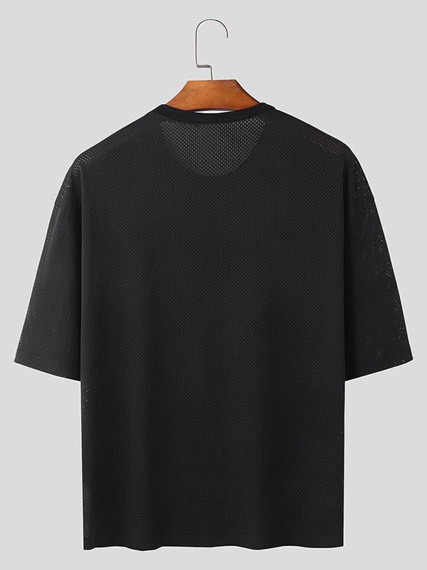 Mens Hollow-Out Mesh Sheer Half Sleeve T-Shirt SKUK99037