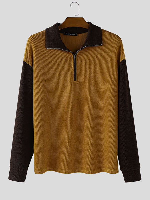 Men's Contrast Knit Half Zip Long Sleeve Sweater SKUL30271