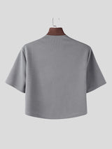 Men's Textured Patchwork Short Sleeve Zipper Cardigan SKUL47599