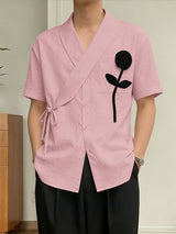Men's 3D Floral Detail Textured Short Sleeve Shirt SKUL60242